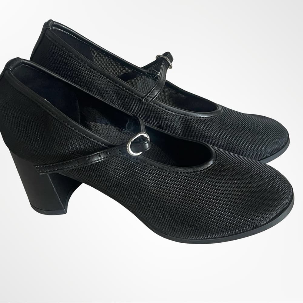 Scoop Black Mary Jane Block Heel Pumps with Adjustable Strap - Thumbnail 8