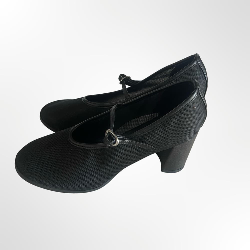 Scoop Black Mary Jane Block Heel Pumps with Adjustable Strap - Thumbnail 2