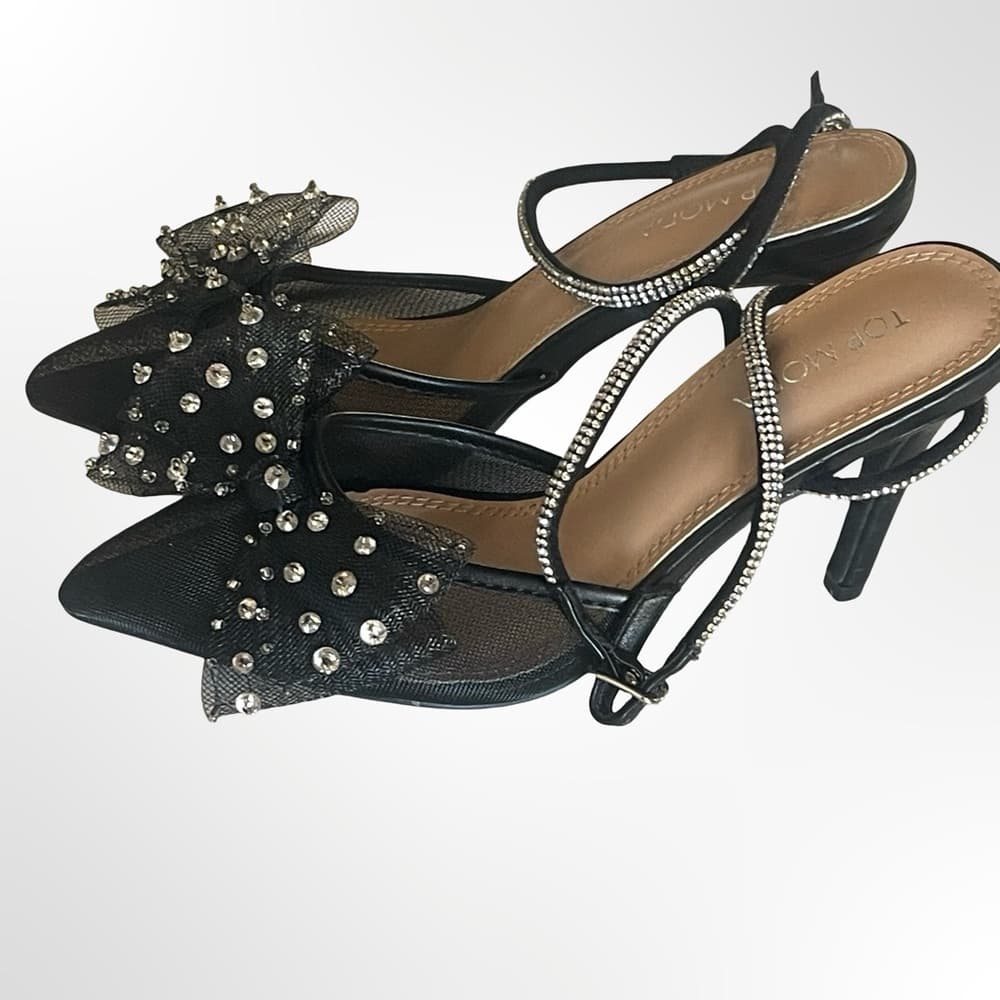 Top Moda Black Embellished Pointed-Toe Heels NWT in size 6.5 - Thumbnail 2