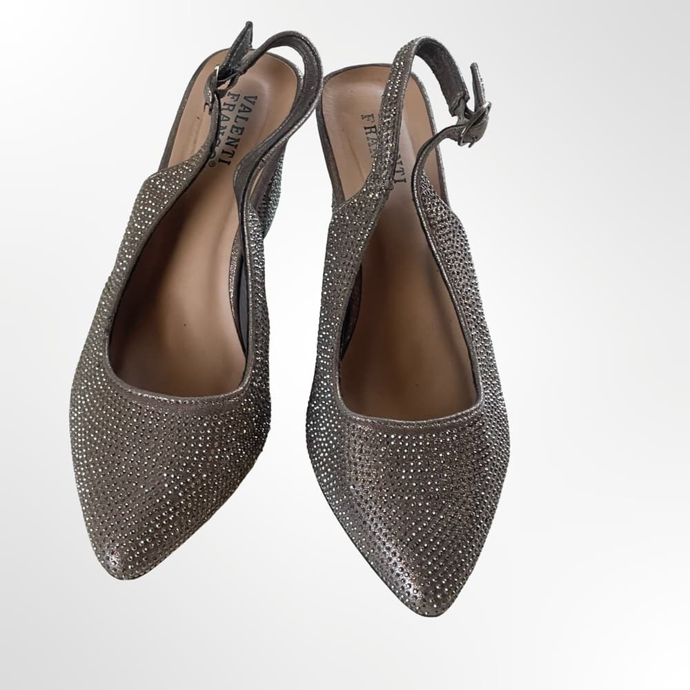 Valenti Franco Silver Rhinestone Slingback Block Heels in 7.5 - Thumbnail 2