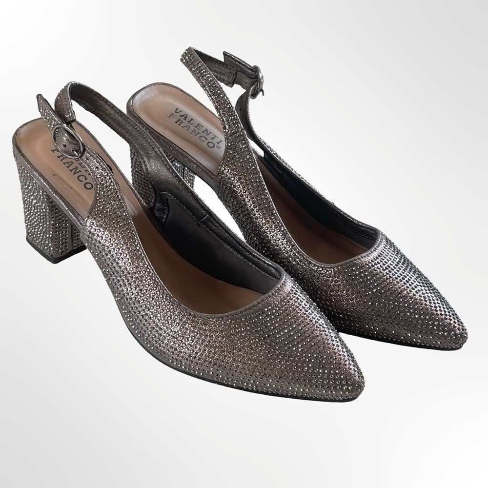 Valenti Franco Silver Rhinestone Slingback Block Heels in 7.5 - Thumbnail 8