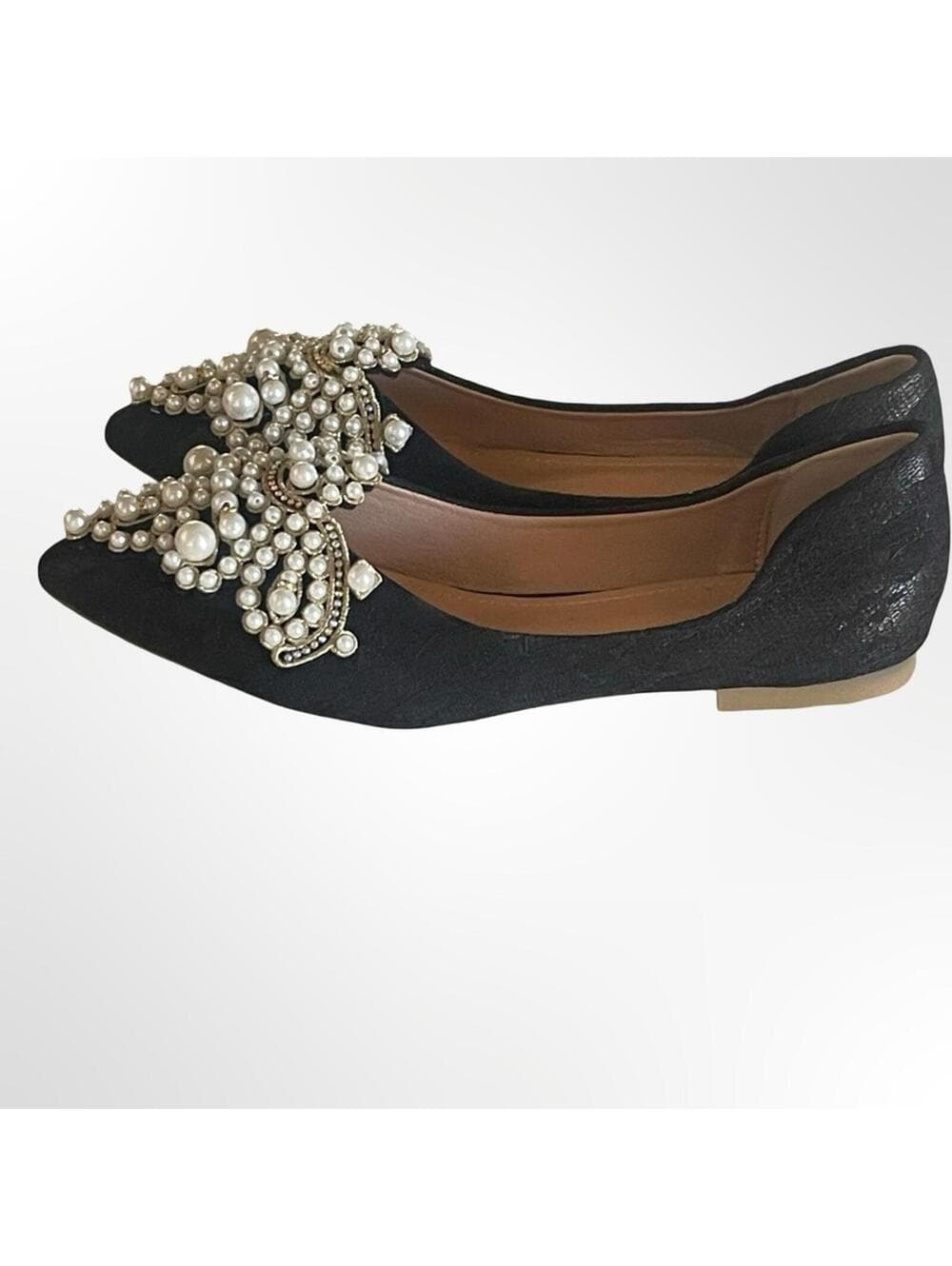 Women's Embellished Pearl Pointed-Toe Flats in size 40 - Thumbnail 2