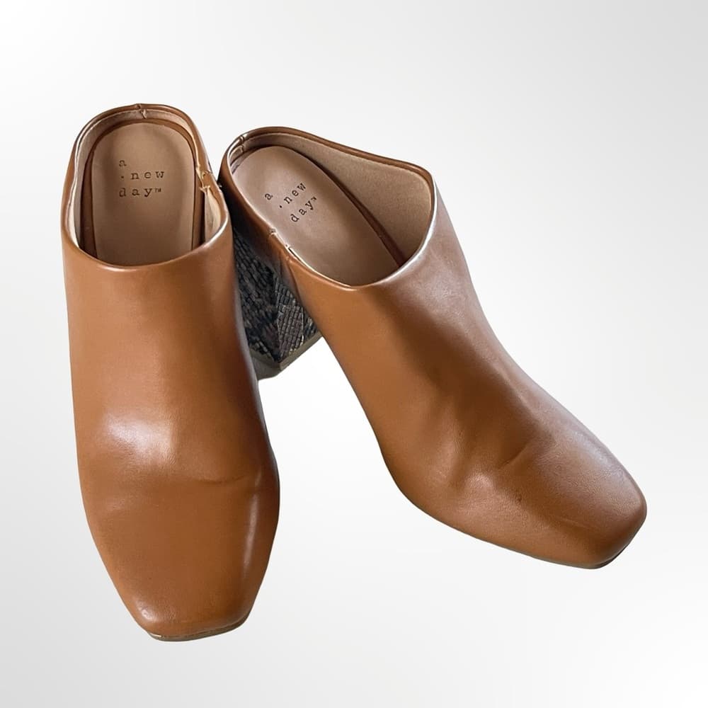 a new day Tan Mule Heels with Snakeskin-Detail Block Heel - Thumbnail 2