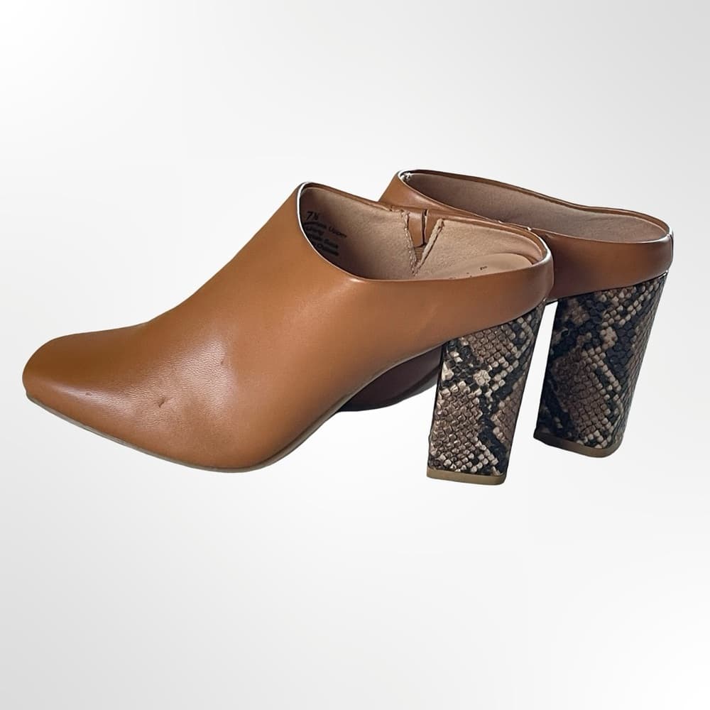 a new day Tan Mule Heels with Snakeskin-Detail Block Heel - Thumbnail 3