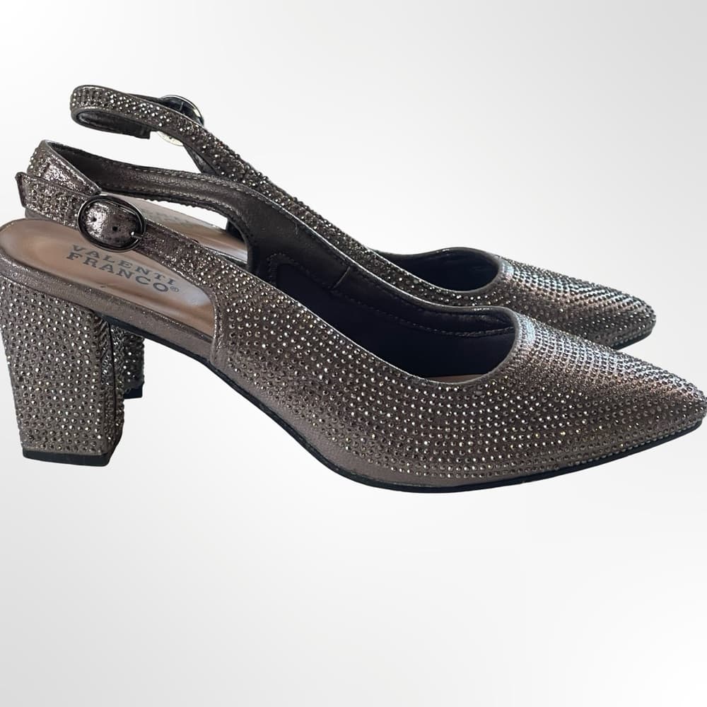 Valenti Franco Silver Rhinestone Slingback Block Heels in 7.5 - Thumbnail 3