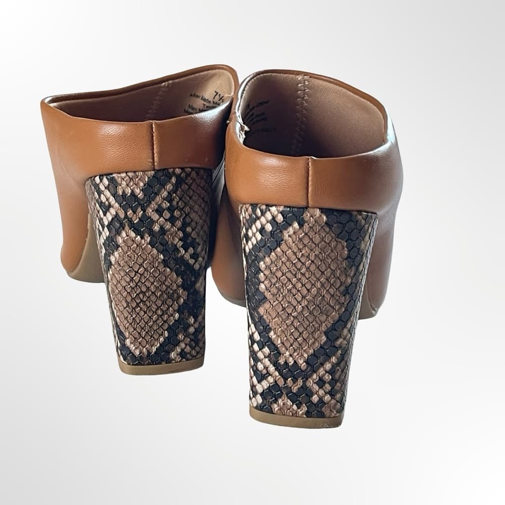 a new day Tan Mule Heels with Snakeskin-Detail Block Heel - Thumbnail 4