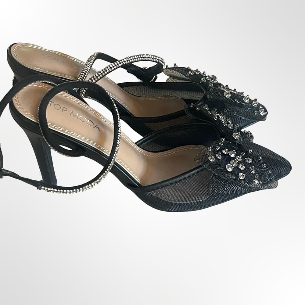 Top Moda Black Embellished Pointed-Toe Heels NWT in size 6.5 - Thumbnail 3