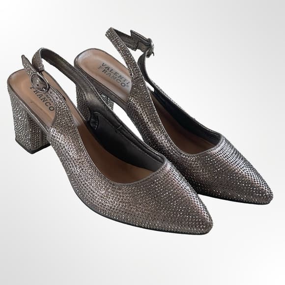Valenti Franco Silver Rhinestone Slingback Block Heels in 7.5 - Thumbnail 9