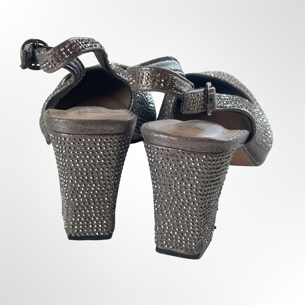 Valenti Franco Silver Rhinestone Slingback Block Heels in 7.5 - Thumbnail 4