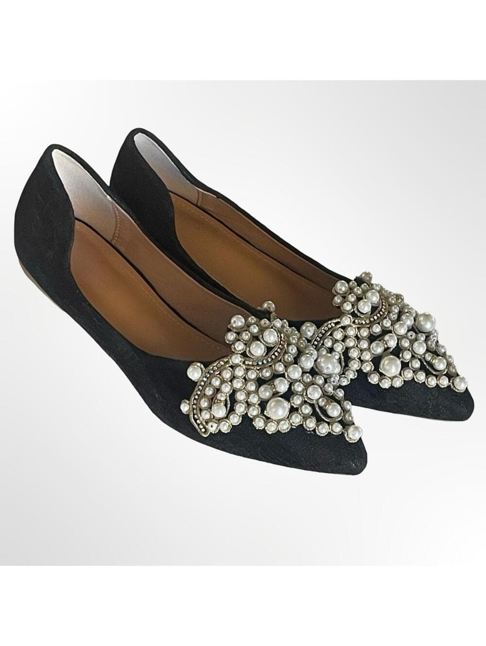 Women's Embellished Pearl Pointed-Toe Flats in size 40 - Thumbnail 7