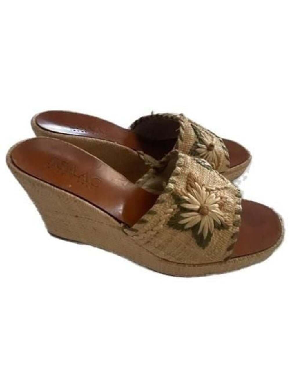 Isaac Mizrahi Vintage Floral Raffia Wedge Sandals - Thumbnail 3