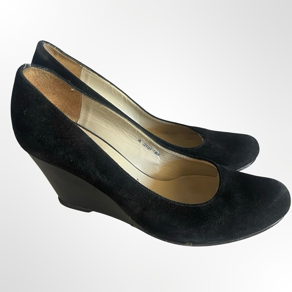 Vero Cuoio Black Suede Wedge Pumps - Thumbnail 9