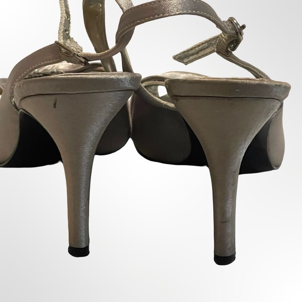 Lulu Townsend Metallic Taupe Slingback Peep-Toe Heels size 7.5 - Thumbnail 4