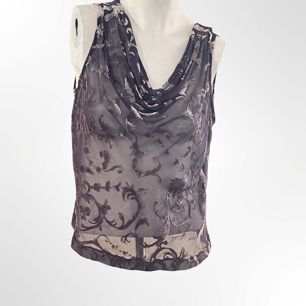 Kate Hill Vintage Y2K Silk Velvet Burnout Cowl Neck Tank Top - Thumbnail 4
