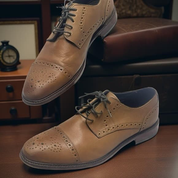 Joseph Abboud Brown Cap-toe Leather Men's Dress Shoes size 8 - Thumbnail 8