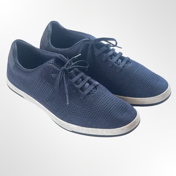 Men's Navy Knit Lace-Up Casual Sneakers - Thumbnail 8