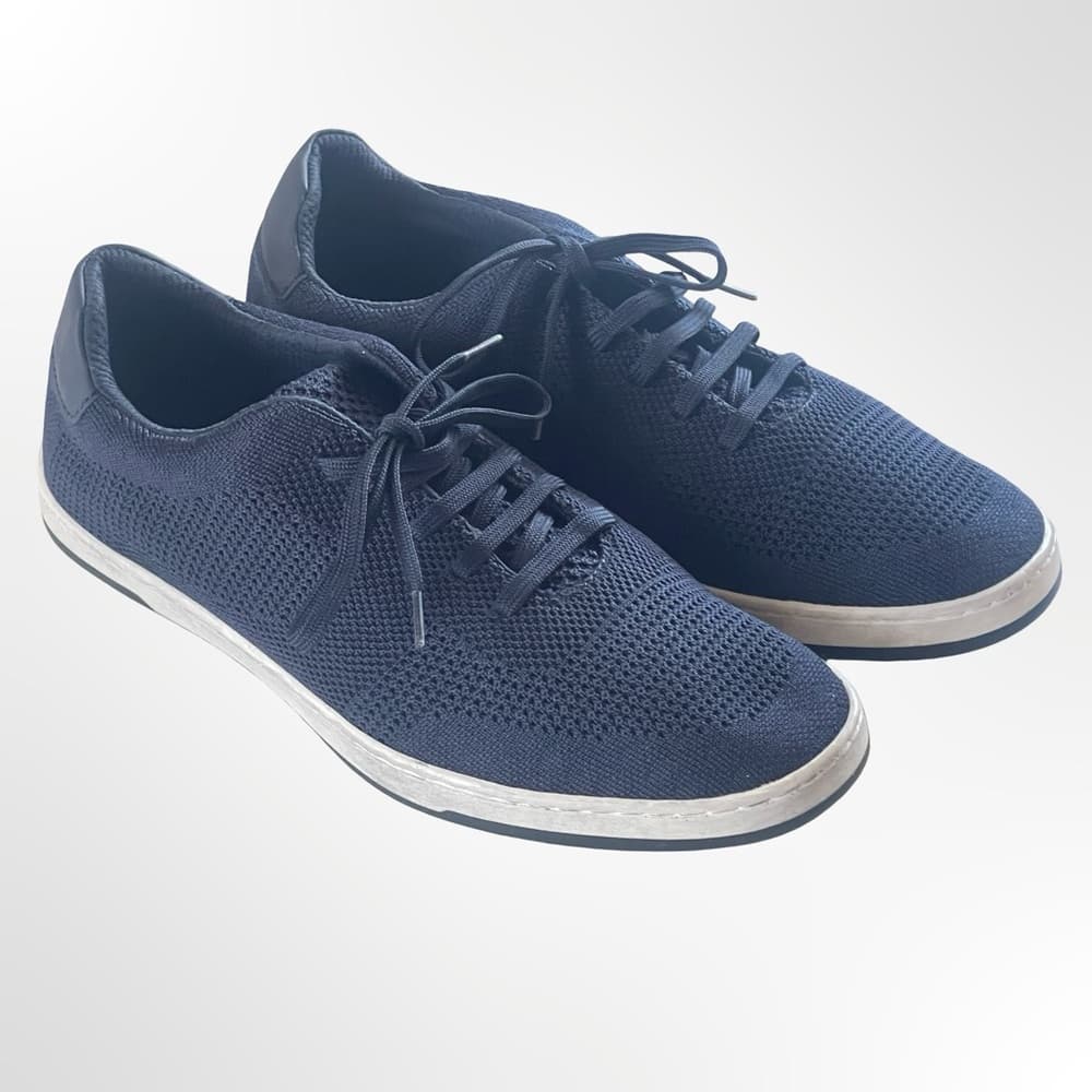 Men's Navy Knit Lace-Up Casual Sneakers - Thumbnail 7