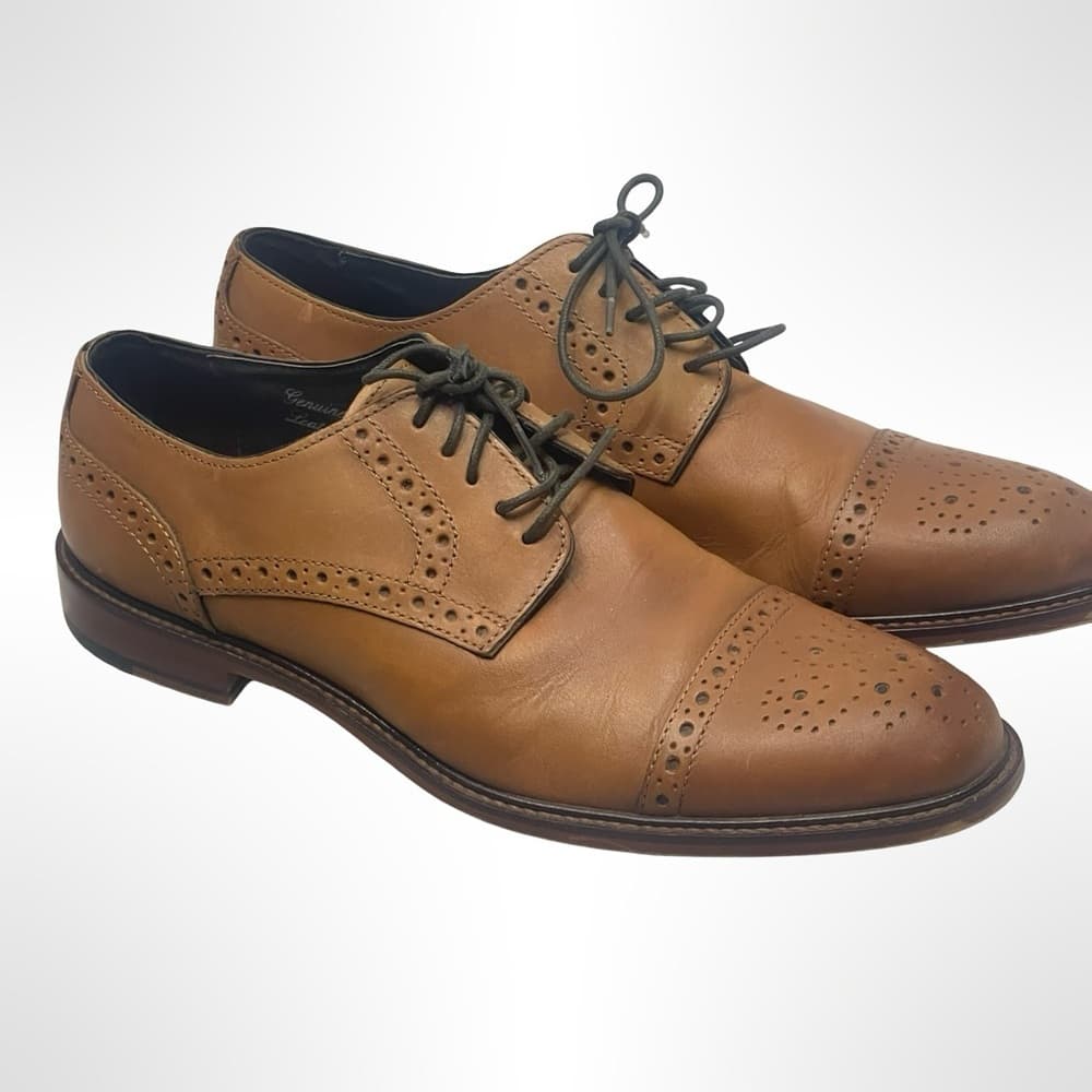 Joseph Abboud Brown Cap-toe Leather Men's Dress Shoes size 8 - Thumbnail 2