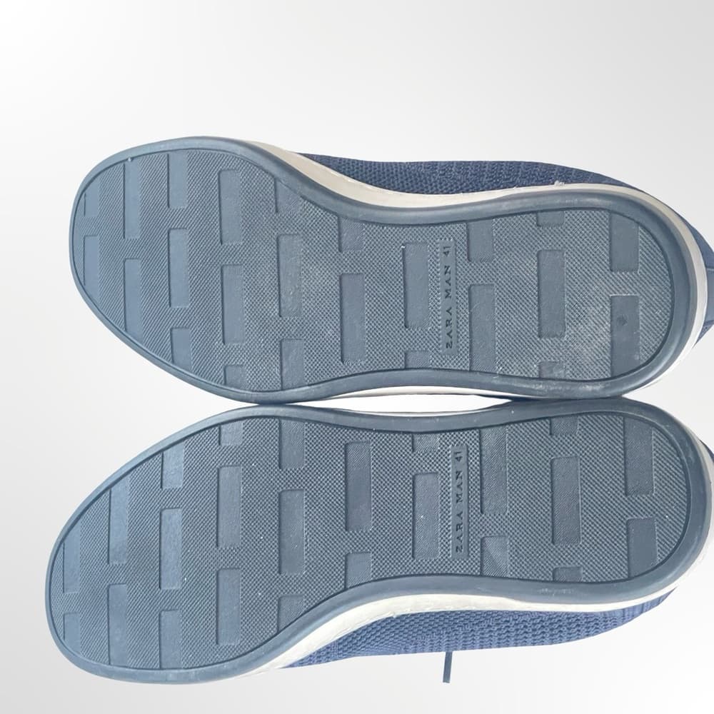 Men's Navy Knit Lace-Up Casual Sneakers - Thumbnail 3