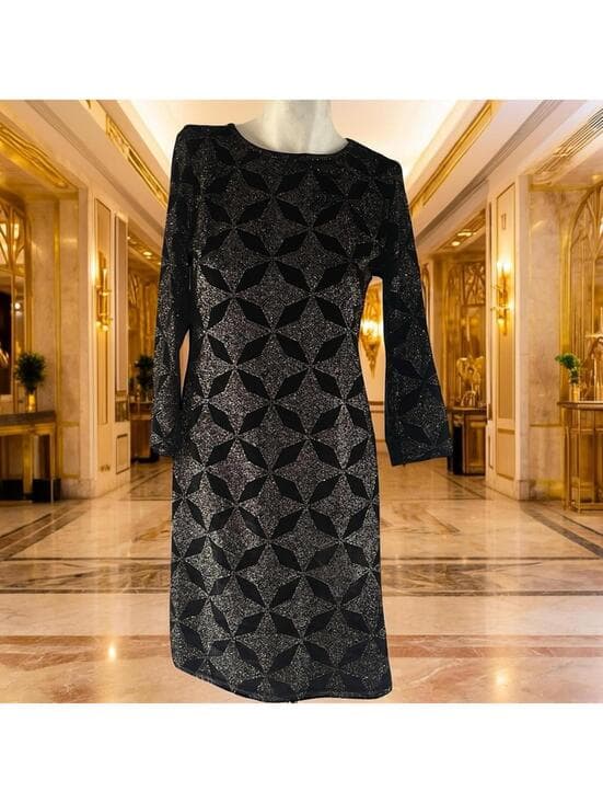 Topshop Black and Gold Geometric Dress in size 8 - Thumbnail 5