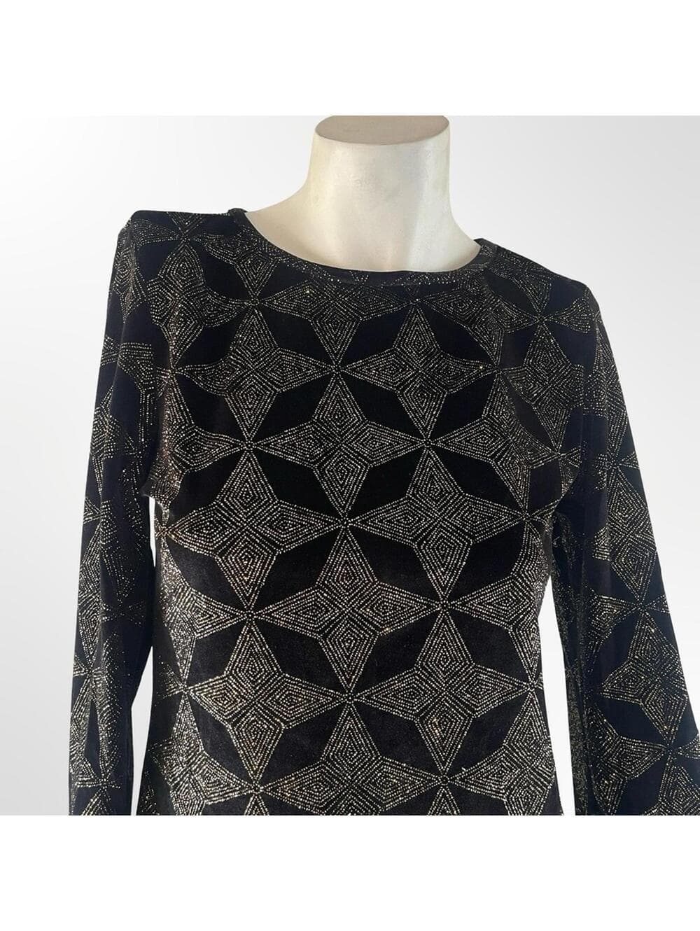 Topshop Black and Gold Geometric Dress in size 8 - Thumbnail 2