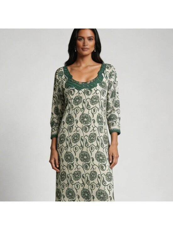 Women's Green Floral Tunic Dress In size Large to XL - Thumbnail 6