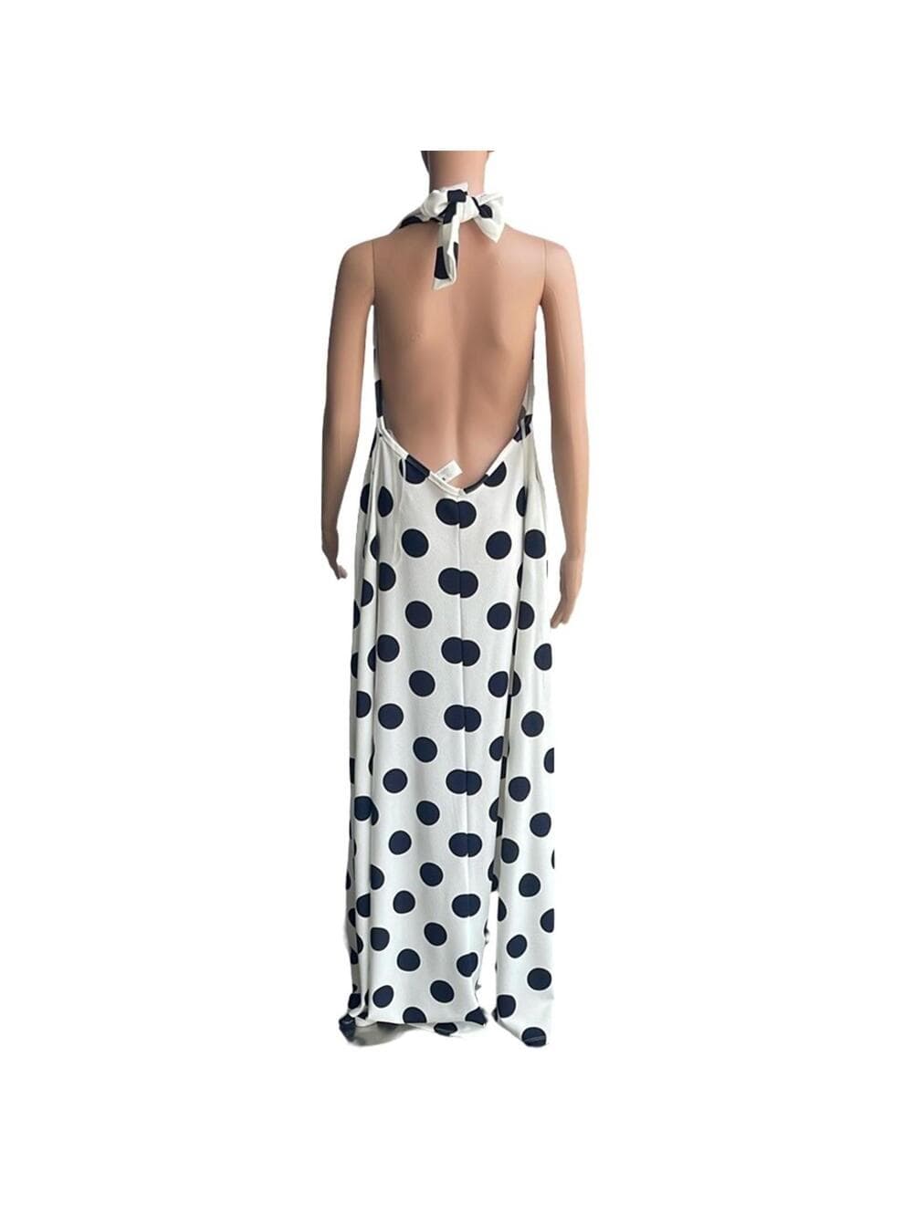White and Black Polka Dot Maxi Dress Size M - Thumbnail 3