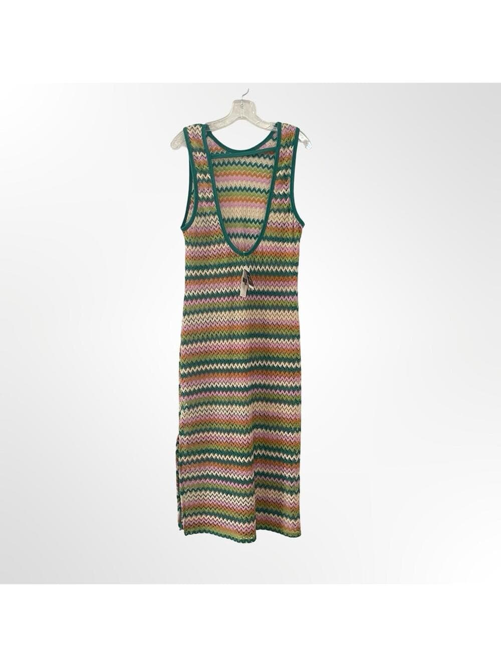 Miken Sleeveless Zigzag Maxi Dress in Green and Pink XL NWT - Thumbnail 2