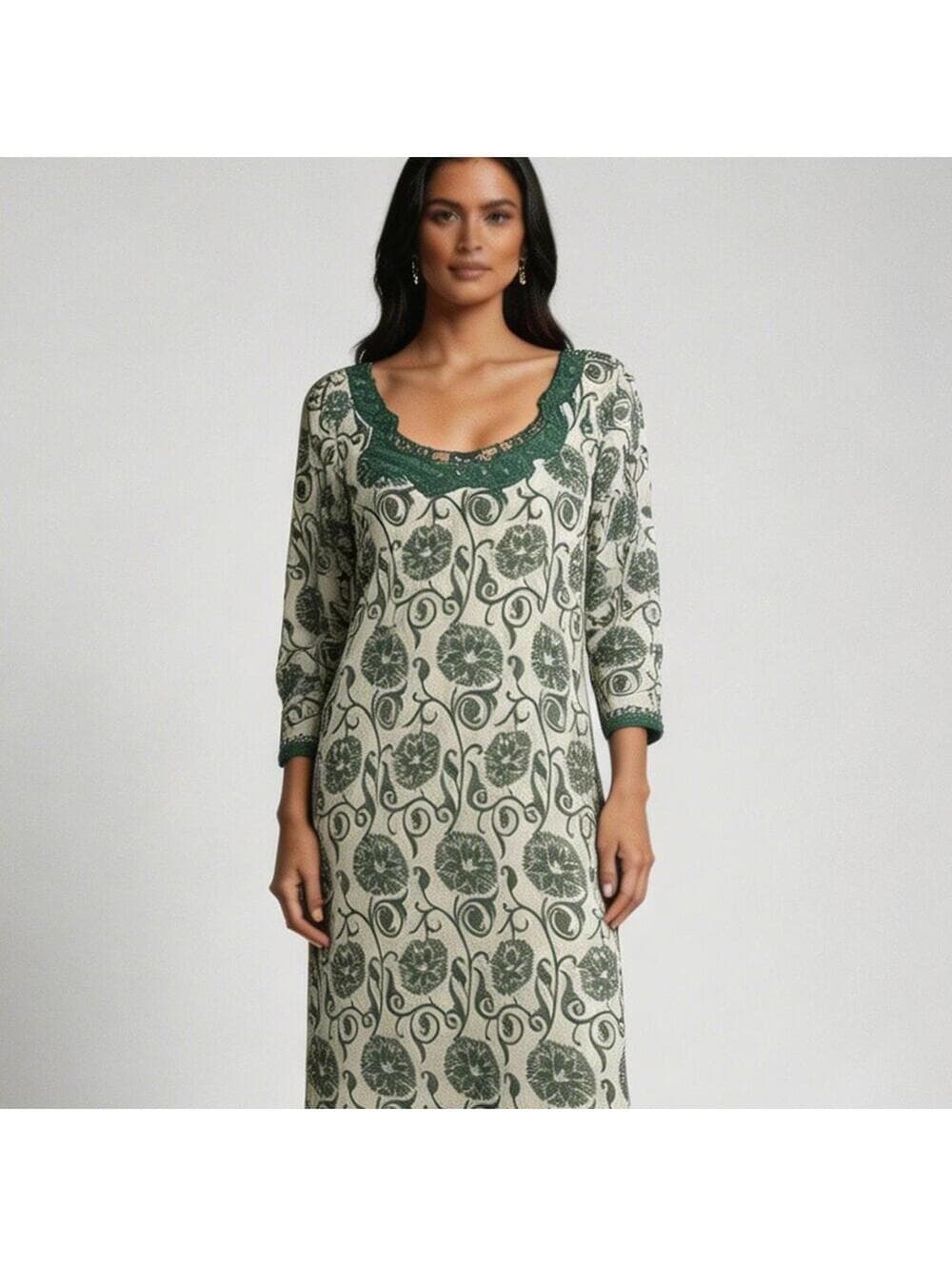 Women's Green Floral Tunic Dress In size Large to XL - Thumbnail 5