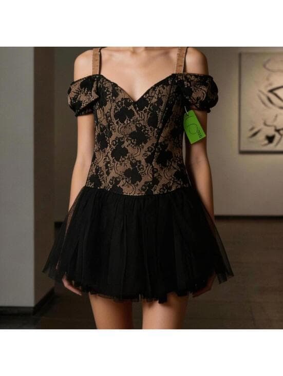 De Laru Black and Tan Lace Tulle Dance Costume Dress in 11 - Thumbnail 7