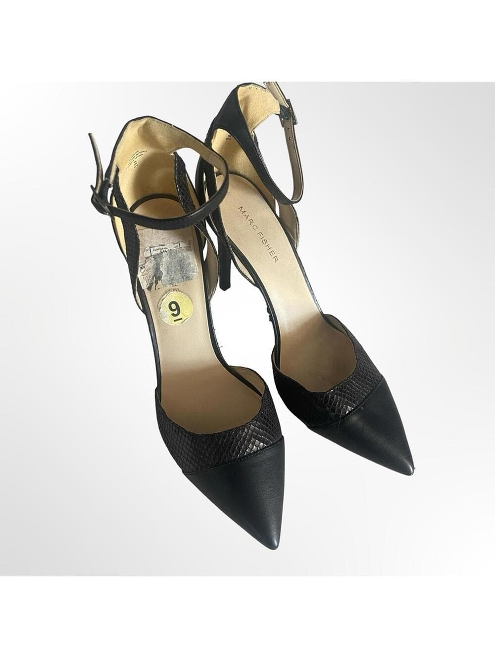 Marc Fisher Black Pointed-Toe Ankle-Strap Pumps with Texture - Thumbnail 6