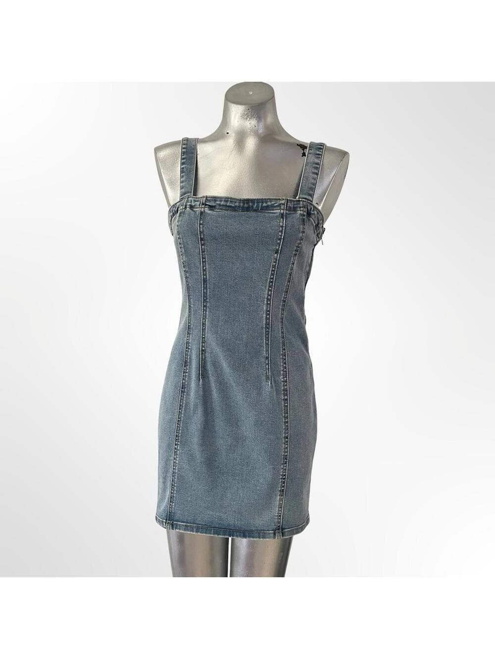 Forever 21 stretchy Denim Bodycon Mini Dress - Blue - Thumbnail 4
