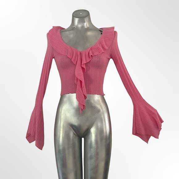 Fashion Nova Pink Ruffle-Trim Crop Top - Thumbnail 6