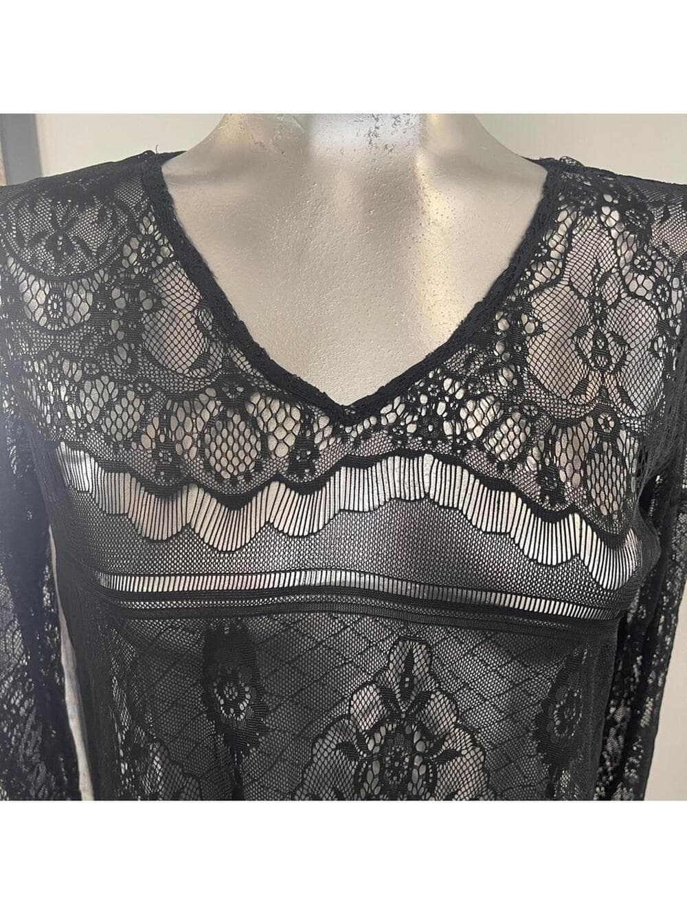 No Label Elegant Black Lace High-Low Dress - Thumbnail 4