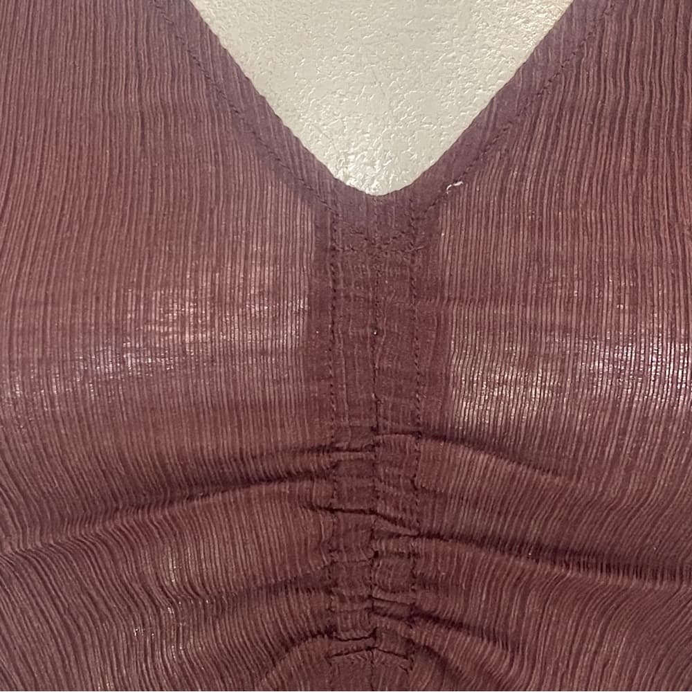 Madewell Brown Long Sleeve V-Neck Ruched Front Top - Thumbnail 2