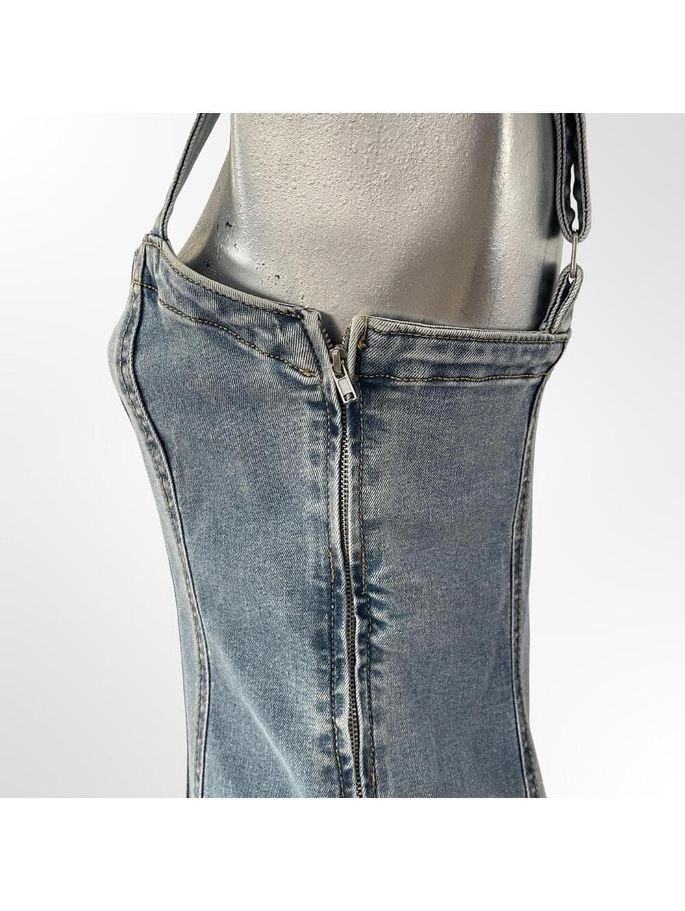 Forever 21 stretchy Denim Bodycon Mini Dress - Blue - Thumbnail 2