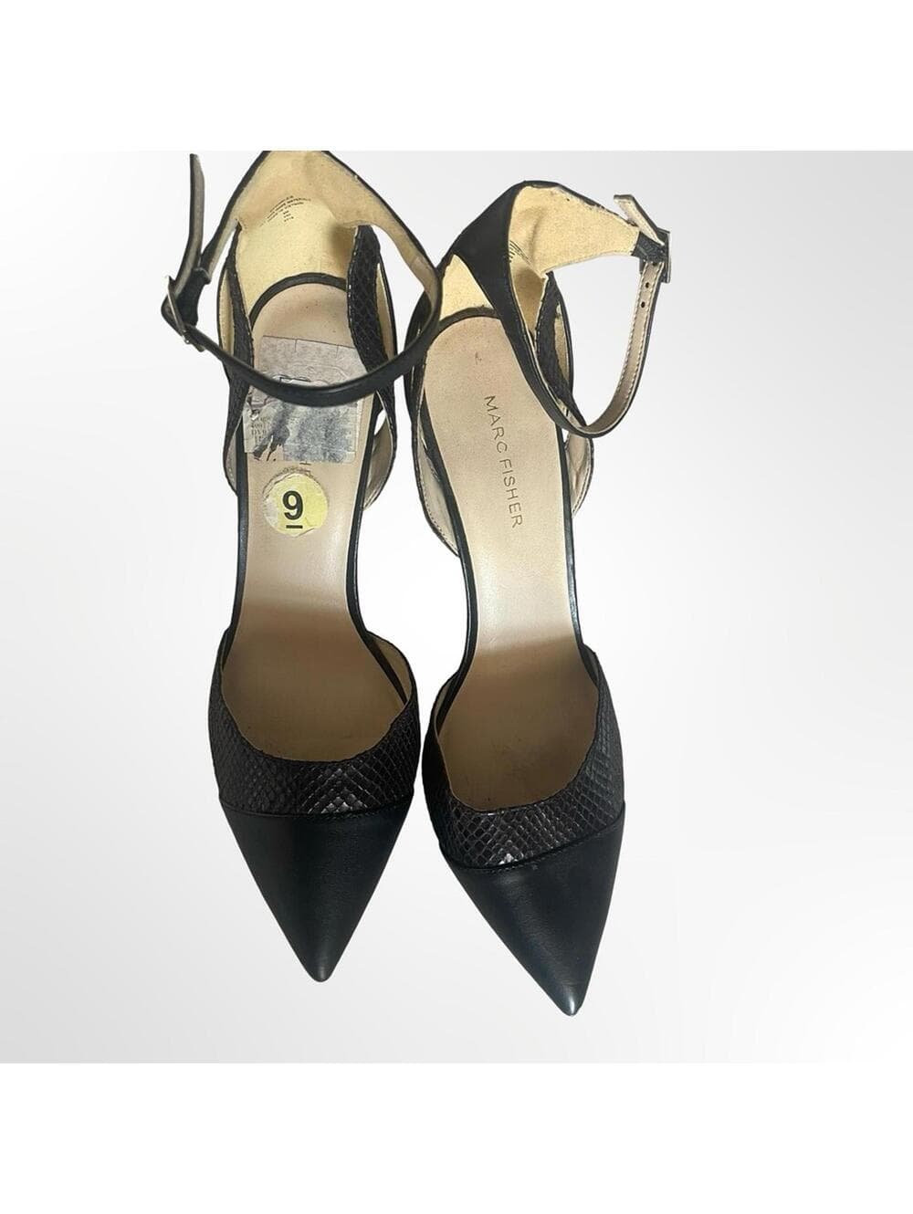 Marc Fisher Black Pointed-Toe Ankle-Strap Pumps with Texture - Thumbnail 2