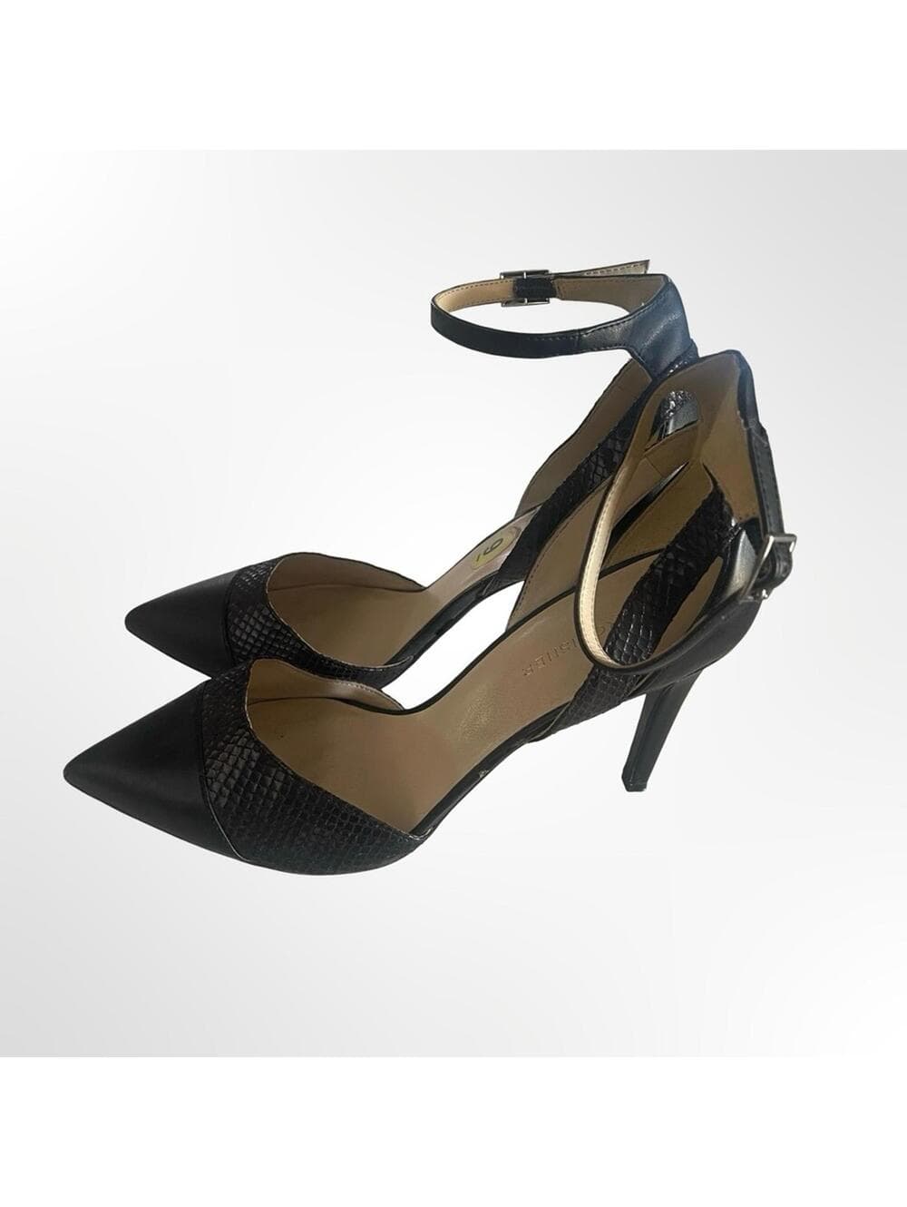 Marc Fisher Black Pointed-Toe Ankle-Strap Pumps with Texture - Thumbnail 3