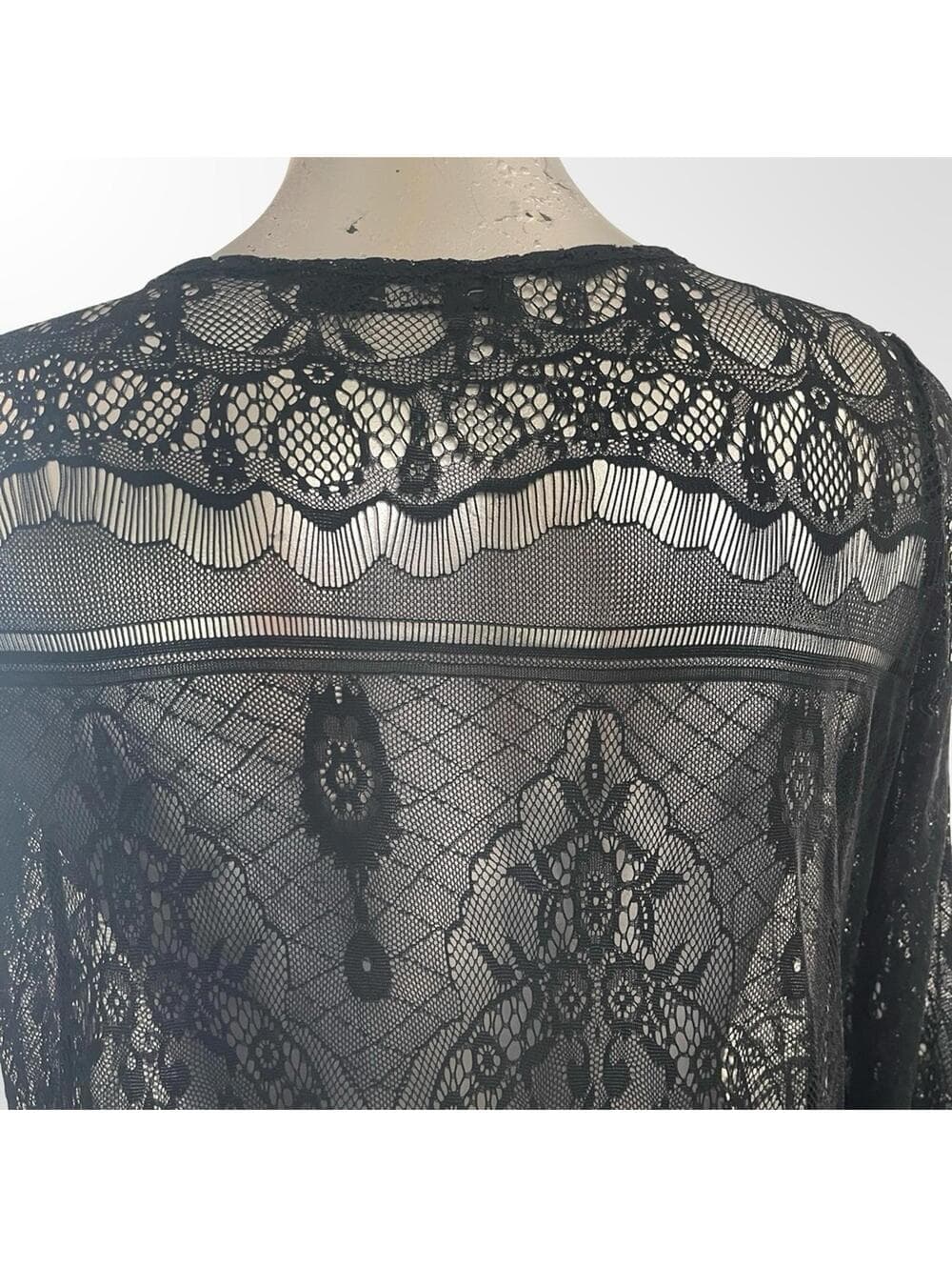 No Label Elegant Black Lace High-Low Dress - Thumbnail 2