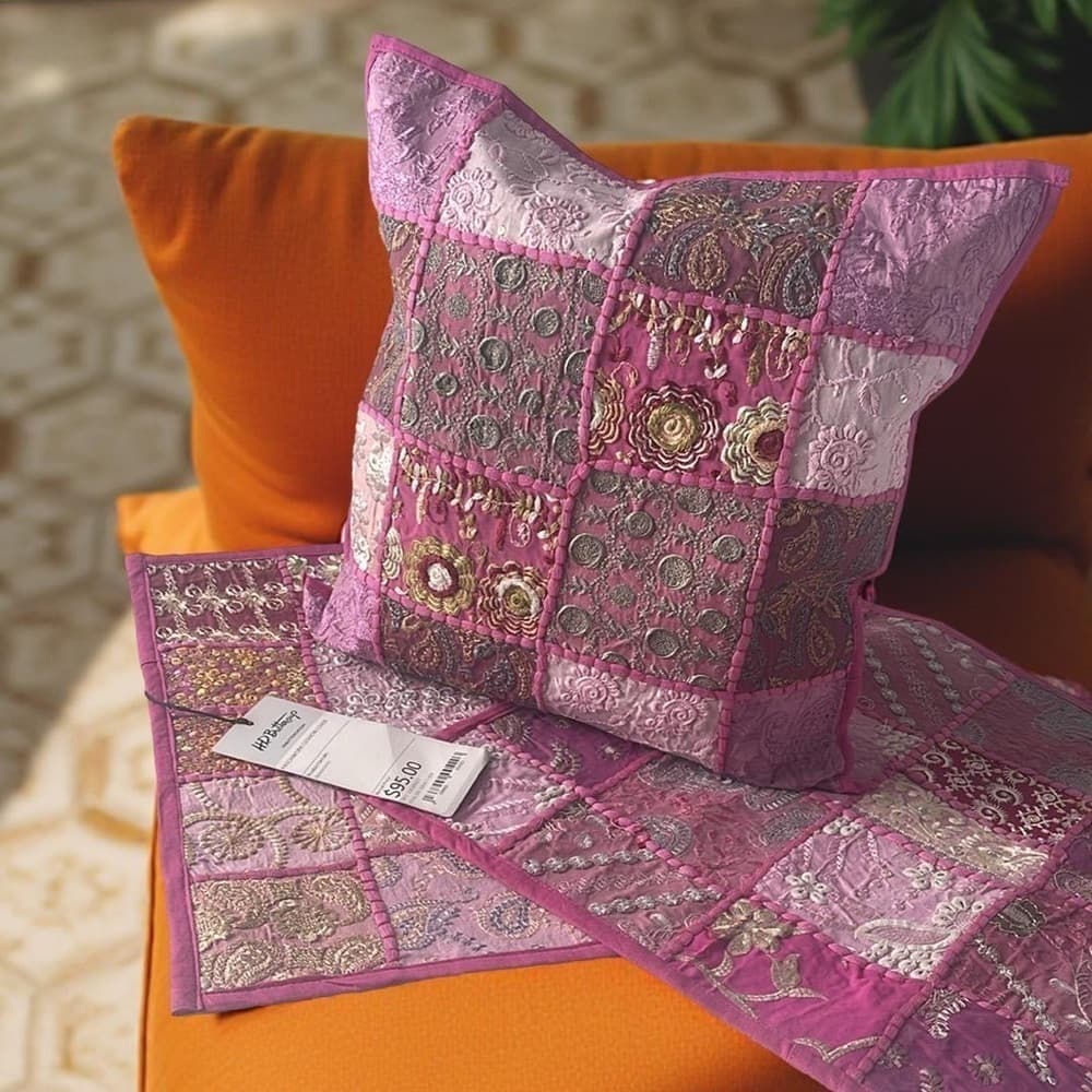 Handmade HD Buttercup Patchwork Pillow Cover - Pink Quilt Square 16x16 - Thumbnail 6