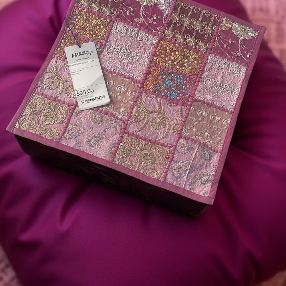 Handmade HD Buttercup Patchwork Pillow Cover - Pink Quilt Square 16x16 - Thumbnail 4