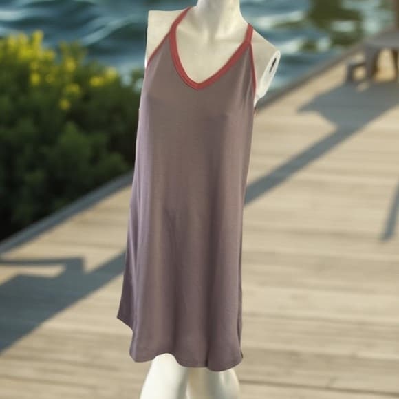 Color Thread Sleeveless summer Dress with Red Trim Size S, M, L - Thumbnail 5