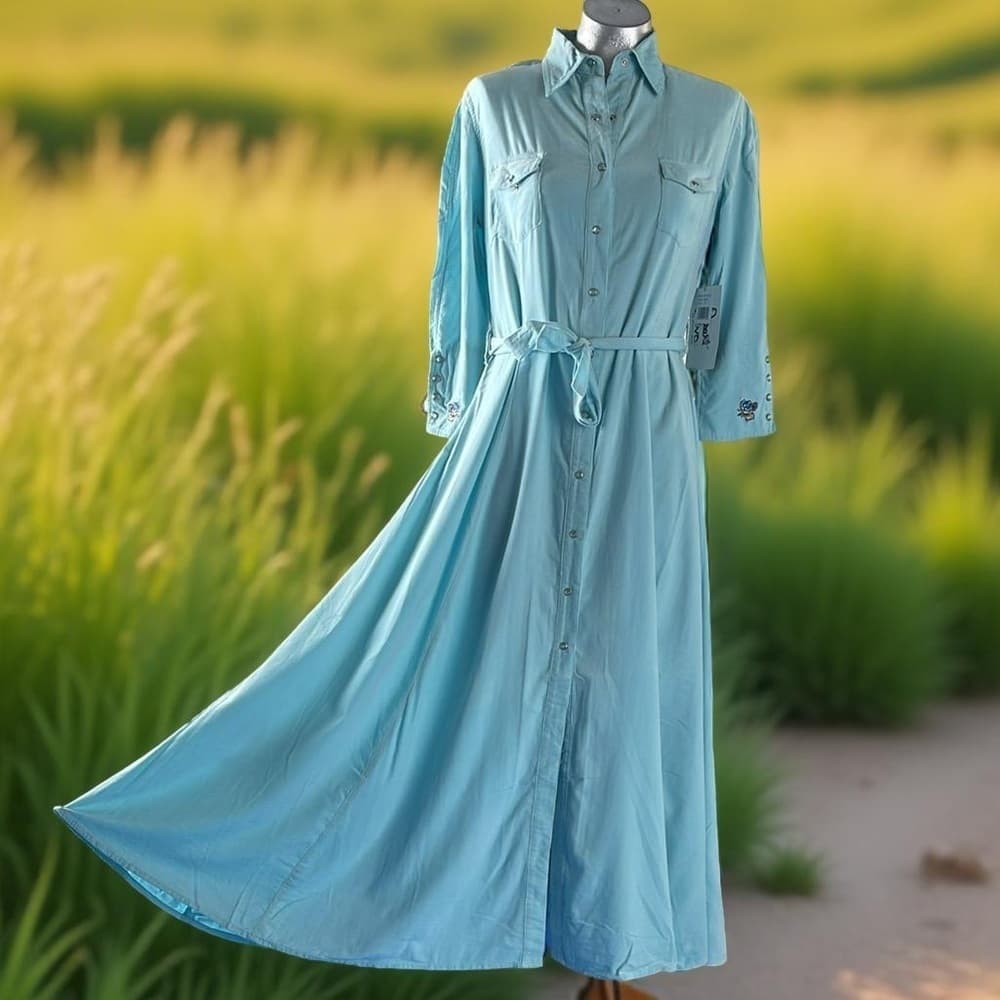 Vintage Desert Diva By Sherry Holt NWT Elegant Blue Corduroy Country Dress - Thumbnail 10