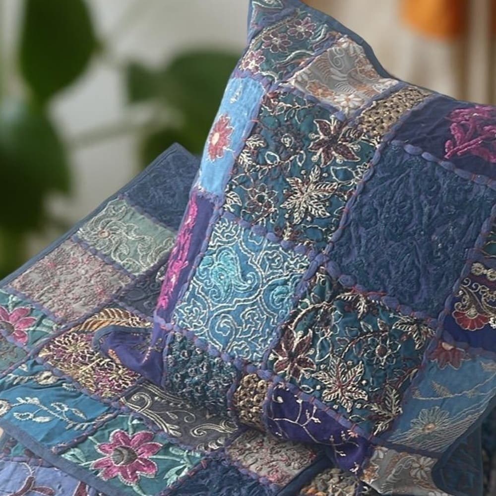 Handmade HD Buttercup Patchwork Embroidered Pillow Case - 16x16 - Thumbnail 6
