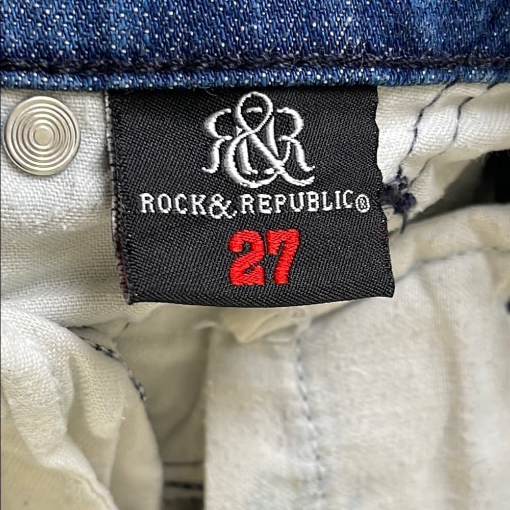 Rock & Republic Women's Blue Denim Cargo Jeans size 27 - Thumbnail 4