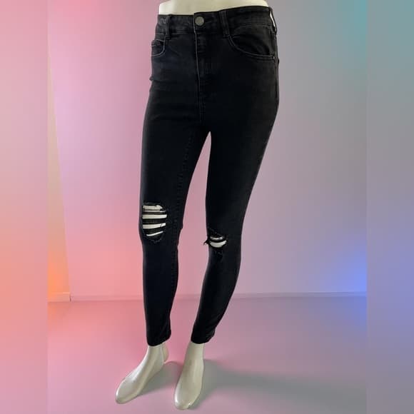 Refuge size 2 Women's Black Distressed Skinny Jeans - Thumbnail 4