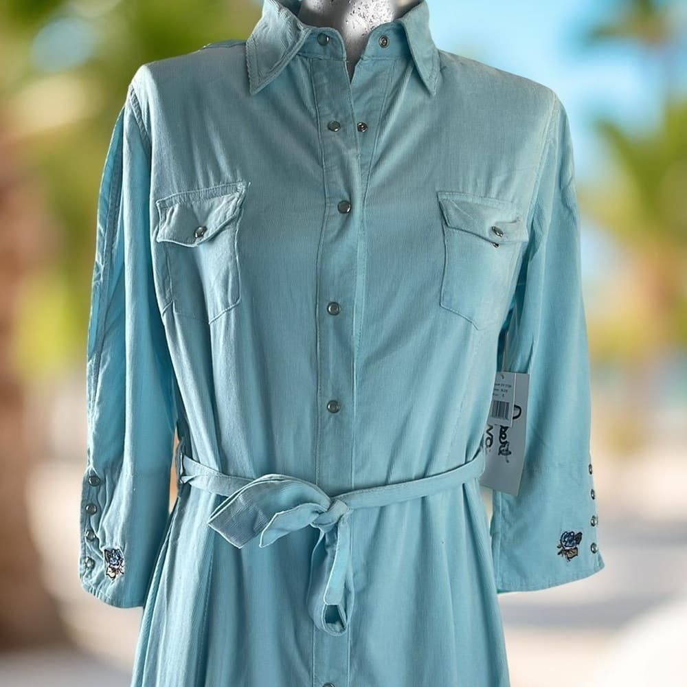 Vintage Desert Diva By Sherry Holt NWT Elegant Blue Corduroy Country Dress - Thumbnail 2