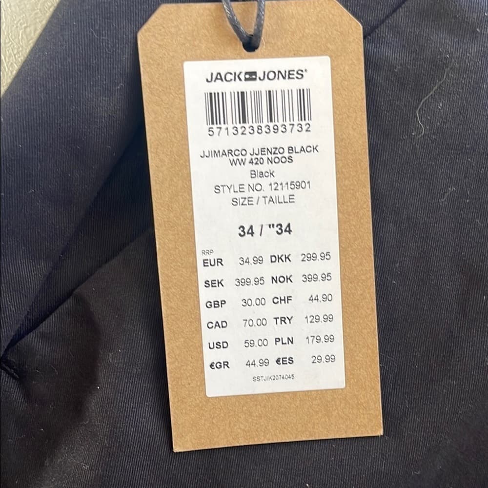 Jack Jones 420 NOOS Men's Black Pants size 34x34 NWT - Thumbnail 2