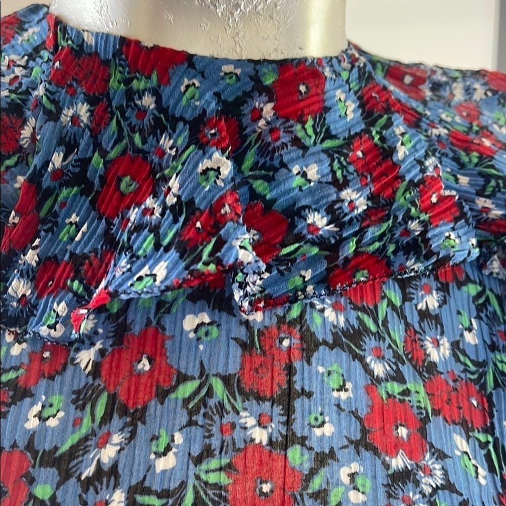 Robert Rodriguez Floral Sheer Long Sleeve Top - Blue and Red - SMALL- NWT - Thumbnail 3