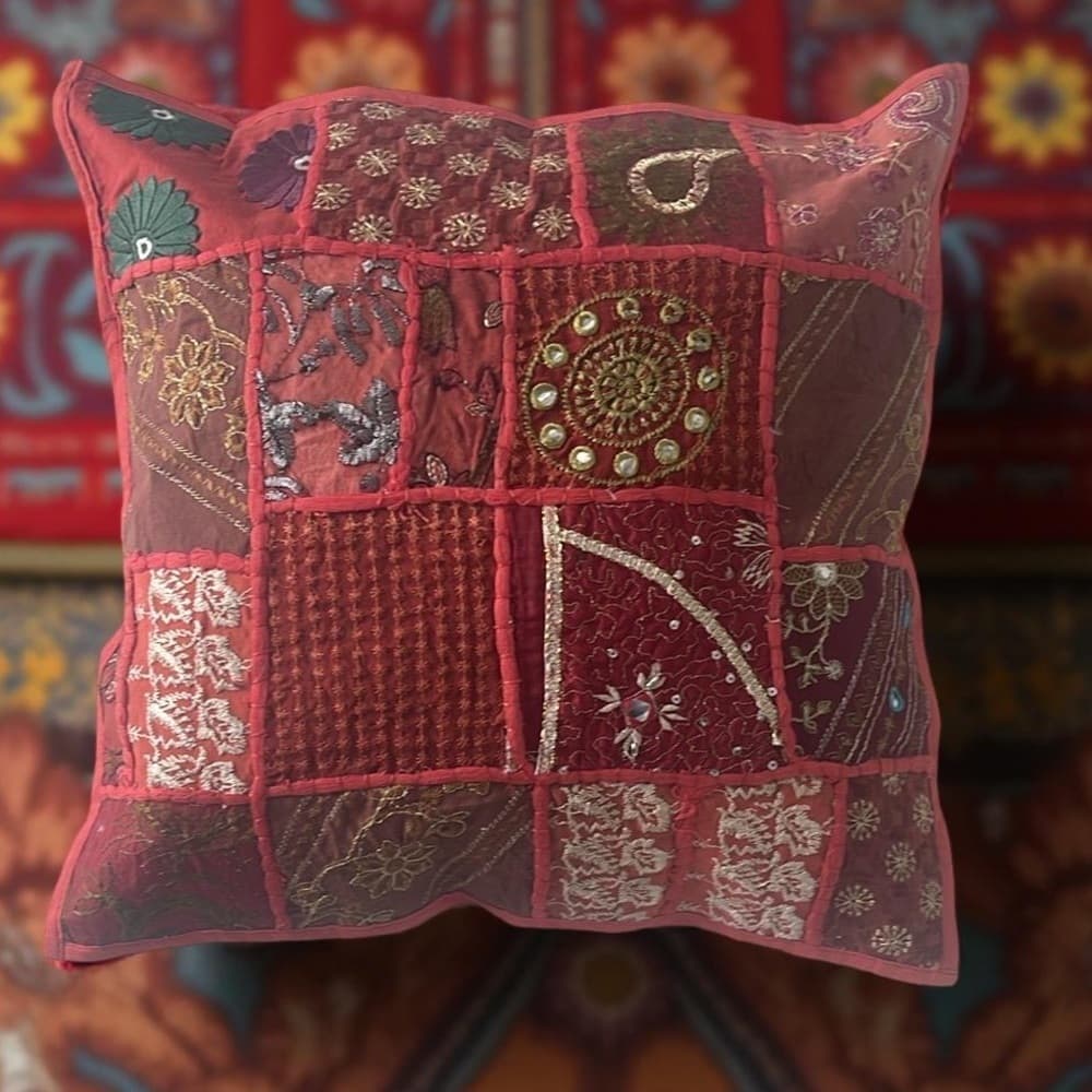 Handmade HD Buttercup Colorful Embroidered Patchwork Pillow Case - 16x16 - Thumbnail 4